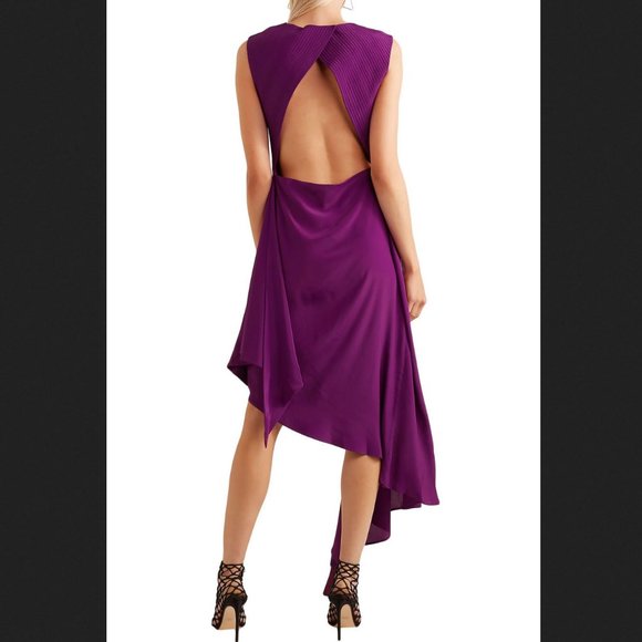 Auc NWT Off-White "Floral Print Here" Asymmetric Crepe De Chine Dress - Picture 10 of 17